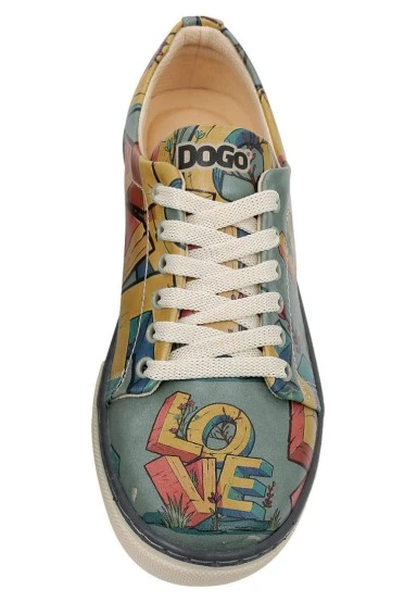 Women Vegan Leather Turquoise Sneakers - Love Design - 