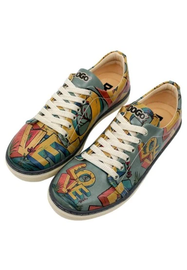 Women Vegan Leather Turquoise Sneakers - Love Design - 