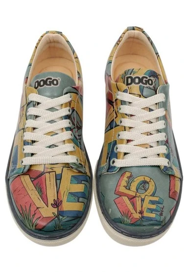 Women Vegan Leather Turquoise Sneakers - Love Design - 