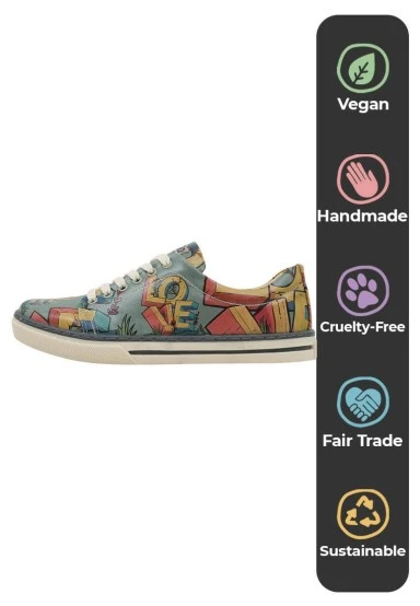 Women Vegan Leather Turquoise Sneakers - Love Design - 