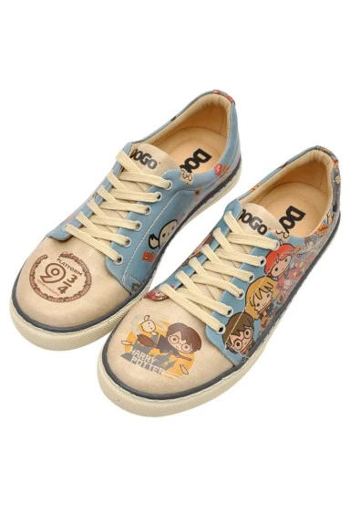 Women Vegan Leather Turquoise Sneakers - Warner Bros Imaginary School Harry Potter Design - 
