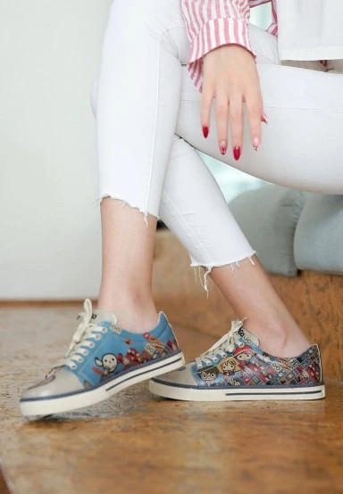 Women Vegan Leather Turquoise Sneakers - Warner Bros Imaginary School Harry Potter Design - 