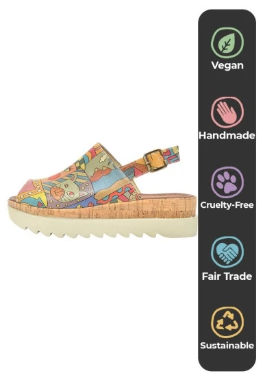 Women Vegan Leather Multicolor Wedge Sandals - Artsy Design - 