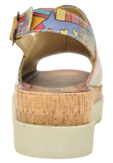 Women Vegan Leather Multicolor Wedge Sandals - Artsy Design - 