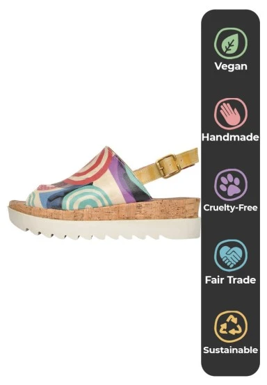 Women Vegan Leather Multicolor Wedge Sandals - Sun Days Design - 