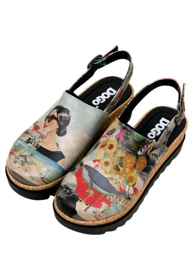 Women Vegan Leather Multicolor Wedge Sandals - Lucid Dreaming Design - 