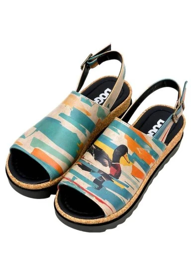 Women Vegan Leather Multicolor Wedge Sandals - Goose Bumps Design - 