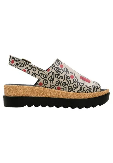 Women Vegan Leather Beige Wedge Sandals - Cat and Mouse Design - 
