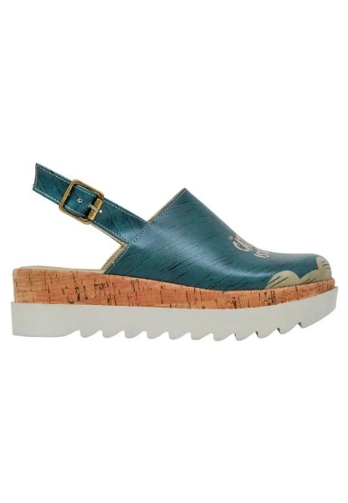 Women Vegan Leather Turquoise Wedge Sandals - Tram Nap Design - 