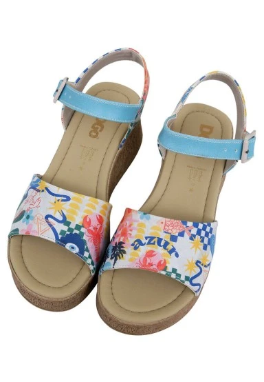Women Vegan Leather Multicolor Wedge Sandals - Azur Design - 