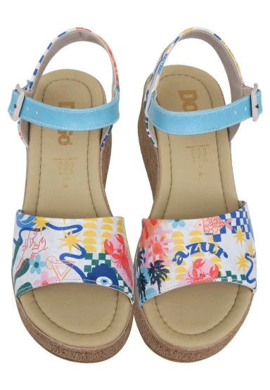 Women Vegan Leather Multicolor Wedge Sandals - Azur Design - 