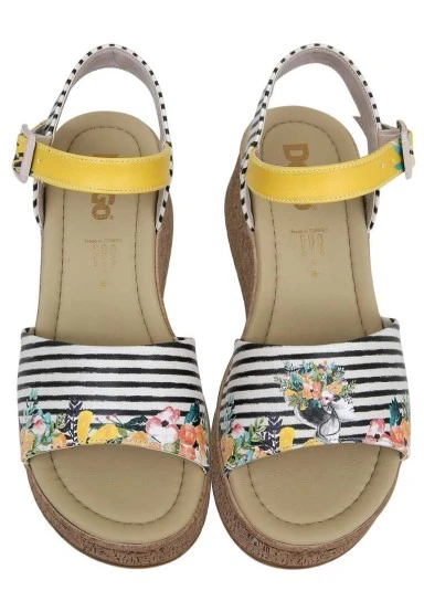 Women Vegan Leather Multicolor Wedge Sandals - Collage Girl Design - 