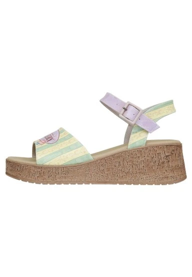 Women Vegan Leather Multicolor Wedge Sandals - Red Pandas Bakery Design - 