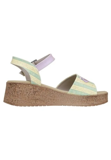 Women Vegan Leather Multicolor Wedge Sandals - Red Pandas Bakery Design - 