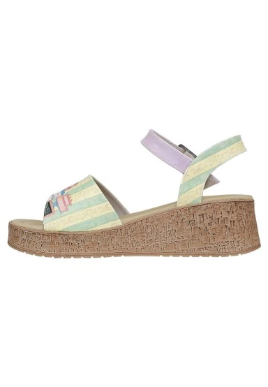 Women Vegan Leather Multicolor Wedge Sandals - Red Pandas Bakery Design - 
