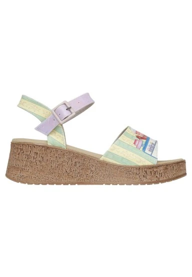 Women Vegan Leather Multicolor Wedge Sandals - Red Pandas Bakery Design - 