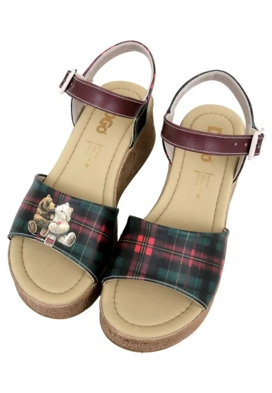 Women Vegan Leather Multicolor Wedge Sandals - Teddy Bear Design - 