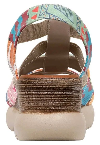 Women Vegan Leather Multicolor Wedge Sandals - Welcome To The Tribe Design - 