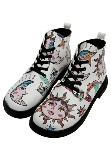 Women Vegan Leather White Ankle Boots - Dreams for Dreamers Design - 