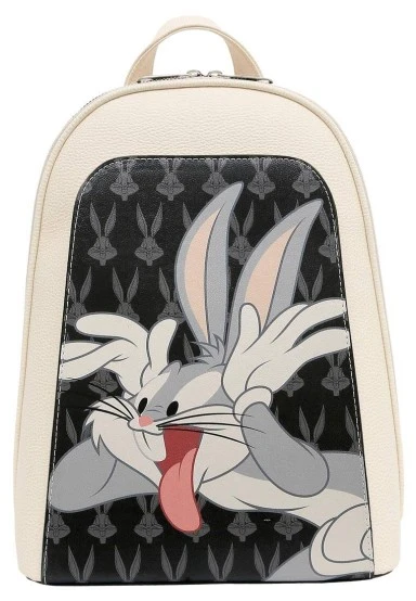Women Vegan Leather White Backpack - Warner Bros Looney Tunes Playful Bugs Design - 