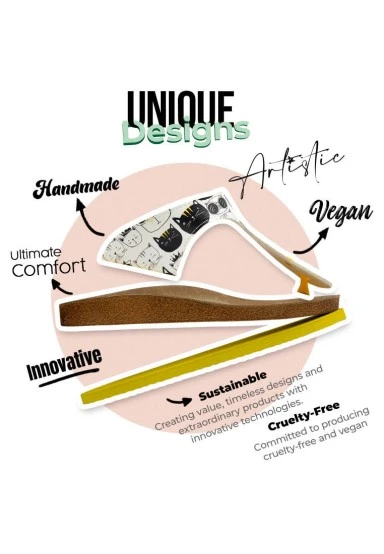 Women Vegan Leather White Slippers - Monochrome Cats Design - 