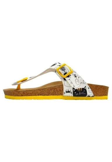 Women Vegan Leather White Slippers - Monochrome Cats Design - 