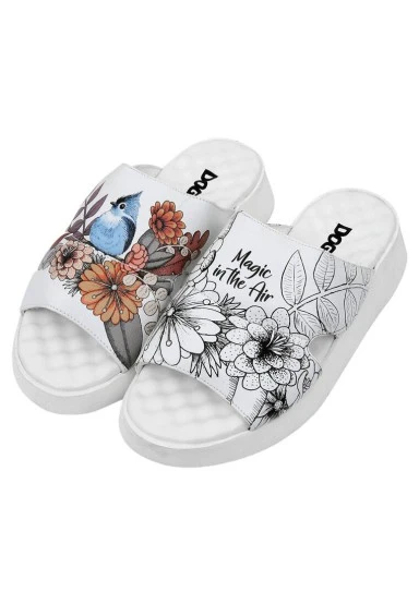Women Vegan Leather White Slippers - Magic in the Air Design - 