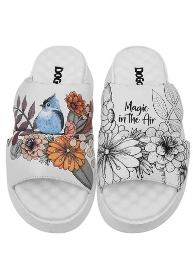 Women Vegan Leather White Slippers - Magic in the Air Design - 
