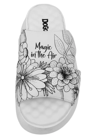 Women Vegan Leather White Slippers - Magic in the Air Design - 