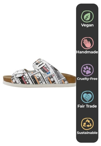 Women Vegan Leather White Slippers - Take me Back Design - 