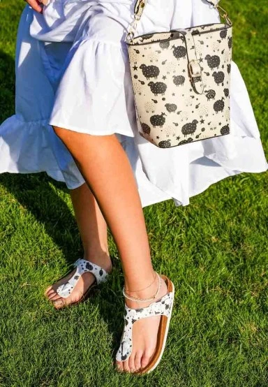 Women Vegan Leather White Slippers - Count Sheeps Design - 