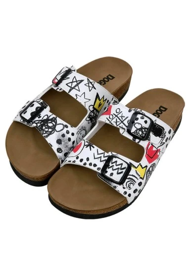 Women Vegan Leather White Slippers - Icon Design - 