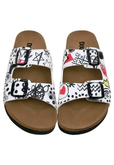 Women Vegan Leather White Slippers - Icon Design - 