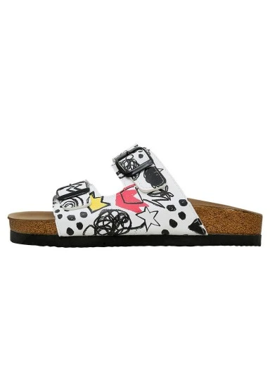 Women Vegan Leather White Slippers - Icon Design - 