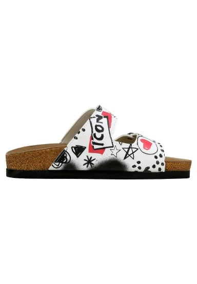 Women Vegan Leather White Slippers - Icon Design - 