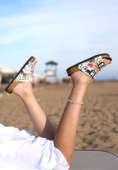 Women Vegan Leather White Slippers - Icon Design - 