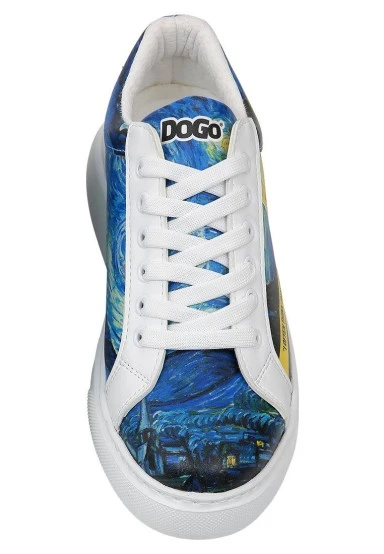Women Vegan Leather White Sneakers - Vincent van Gogh The Starry Night Muse Design - 