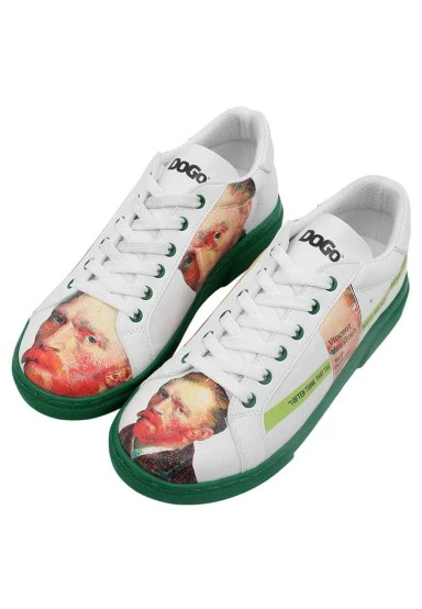 Women Vegan Leather White Sneakers - Vincent van Gogh Self Portrait Design - 