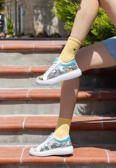 Women Vegan Leather White Sneakers - Take a Walk Design - 