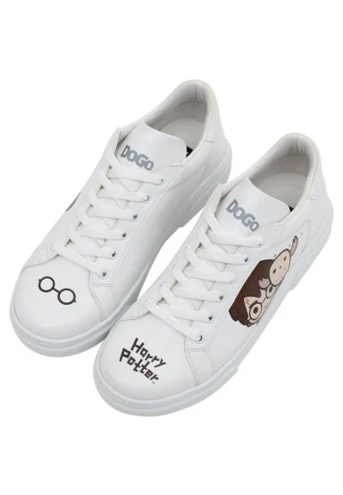 Women Vegan Leather White Sneakers - Friends Till Eternity Harry Potter Design - 