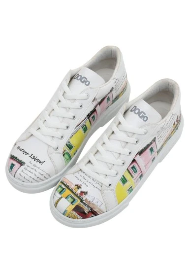Women Vegan Leather White Sneakers - Burano Island Design - 