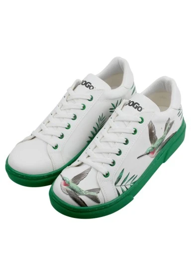 Women Vegan Leather White Sneakers - Soar the Sky Design - 