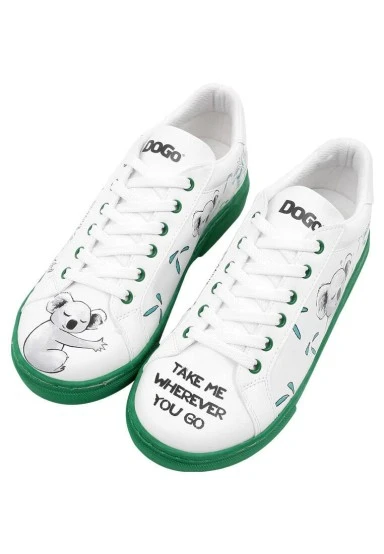 Women Vegan Leather White Sneakers - Koala Hug Design - 