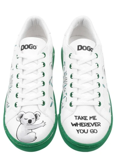 Women Vegan Leather White Sneakers - Koala Hug Design - 