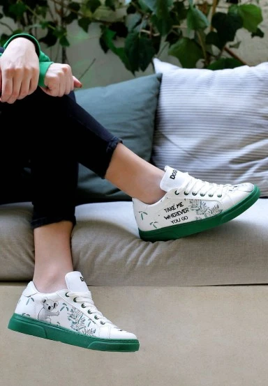 Women Vegan Leather White Sneakers - Koala Hug Design - 