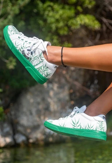 Women Vegan Leather White Sneakers - Bamboo Lover Design - 