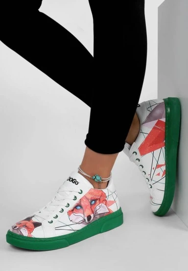 Women Vegan Leather White Sneakers - Red Fox Design - 