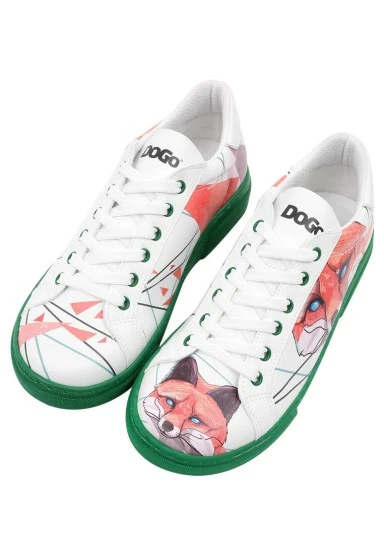 Women Vegan Leather White Sneakers - Red Fox Design - 