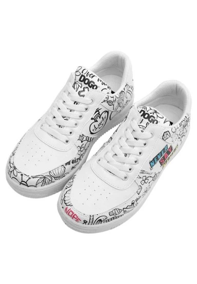 Women Vegan Leather White Sneakers - Never Say Never Design - 