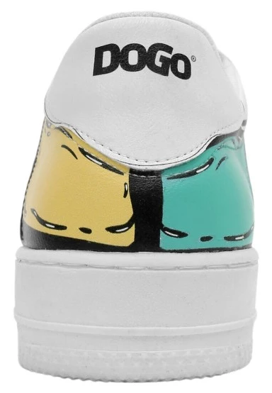 Women Vegan Leather White Sneakers - Dogo Sketch Design - 